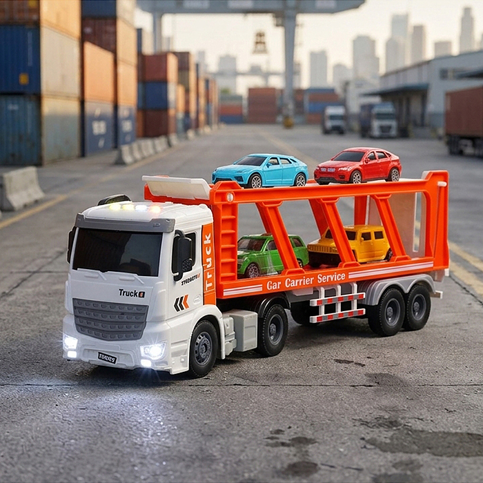 Машина HT9814W "Двухярусный автовоз" (свет, звук) цвет микс, в коробке