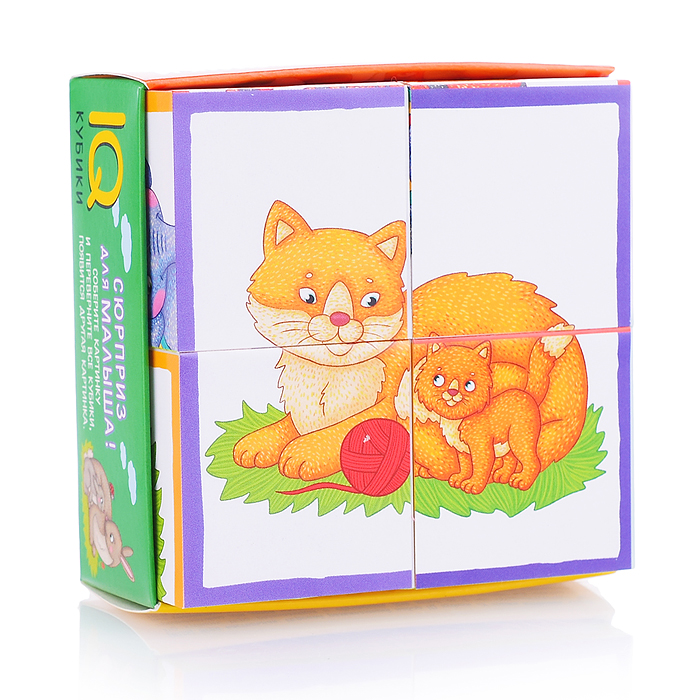 Фото к товару Умные кубики в поддончике. 4 штуки. У кошки котёнок. 2+ Умные кубики в поддончике. 4 штуки. У кошки котёнок. 2+