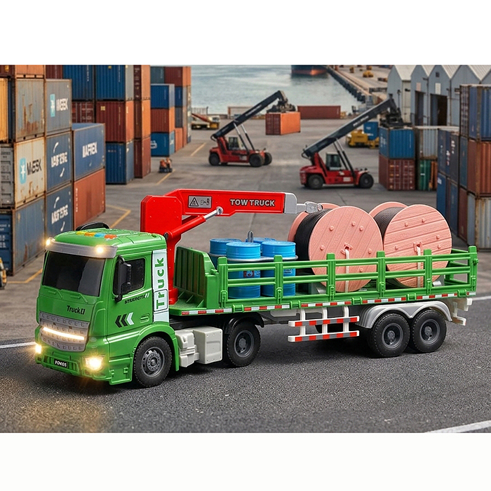 Машина HT9819W "Грузовик с краном и платформой" (свет, звук) цвет микс, в коробке