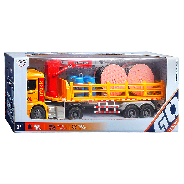 Машина HT9819W "Грузовик с краном и платформой" (свет, звук) цвет микс, в коробке
