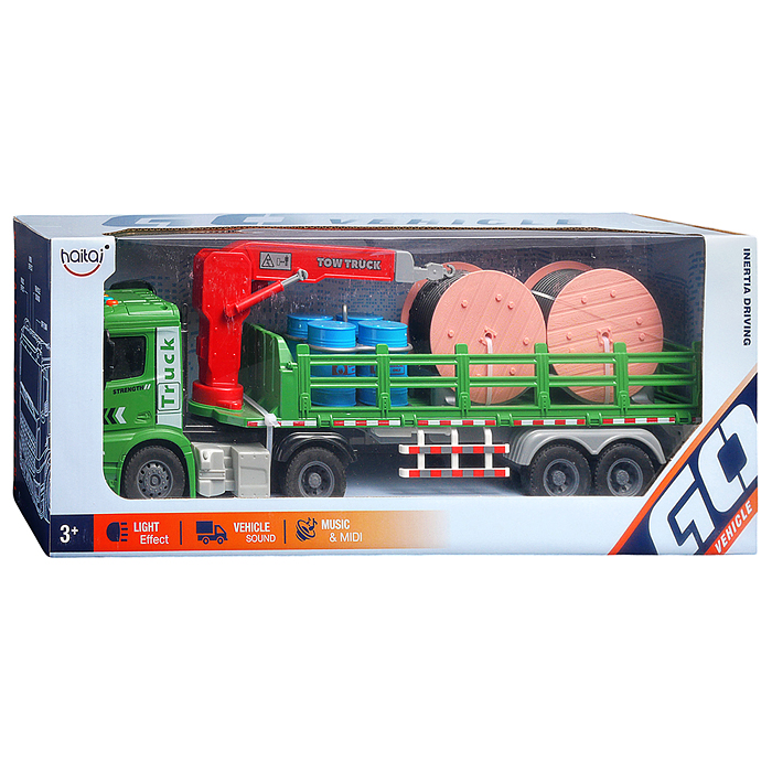 Машина HT9819W "Грузовик с краном и платформой" (свет, звук) цвет микс, в коробке