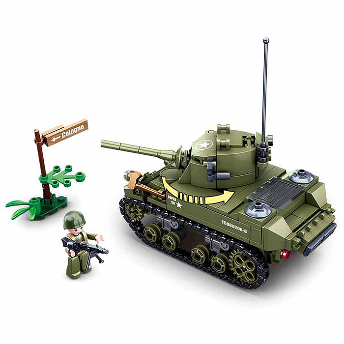 Конструктор "Армейский лёгкий танк с фигурками военных" (344 дет.) в коробке