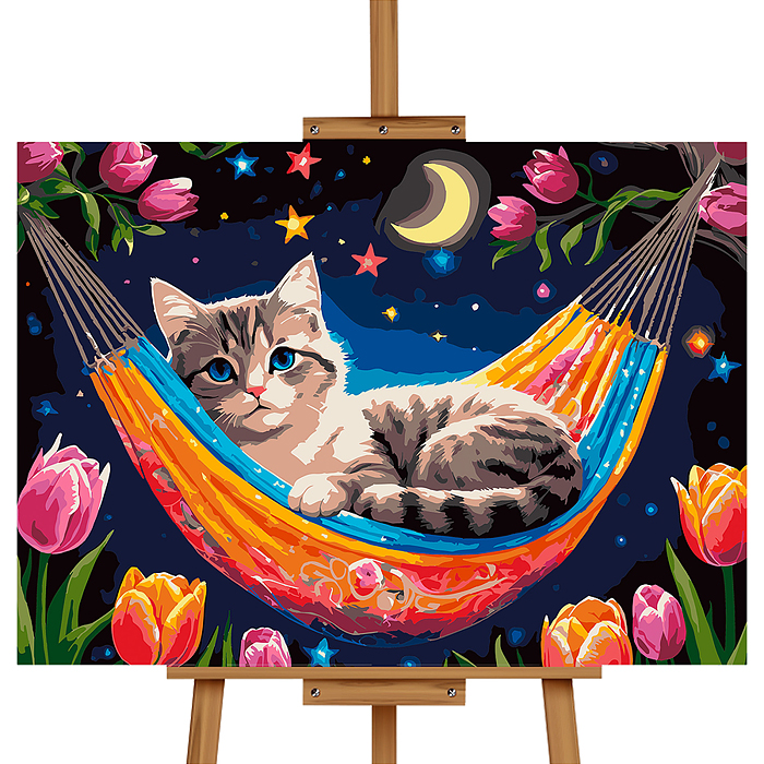 Картина по номерам MKR5040-141 "Кот в гамаке" 50*40 см