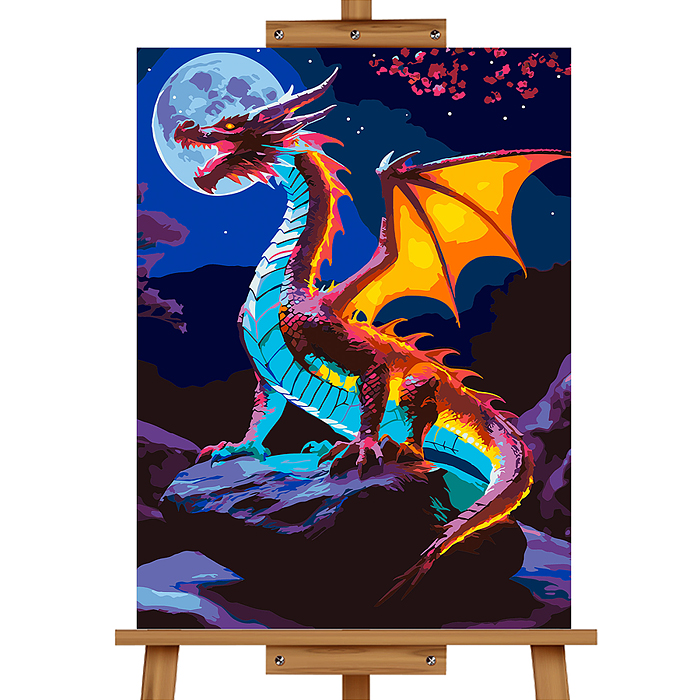 Картина по номерам MKR5040-160 "Дракон и ночная сакура" 50*40 см