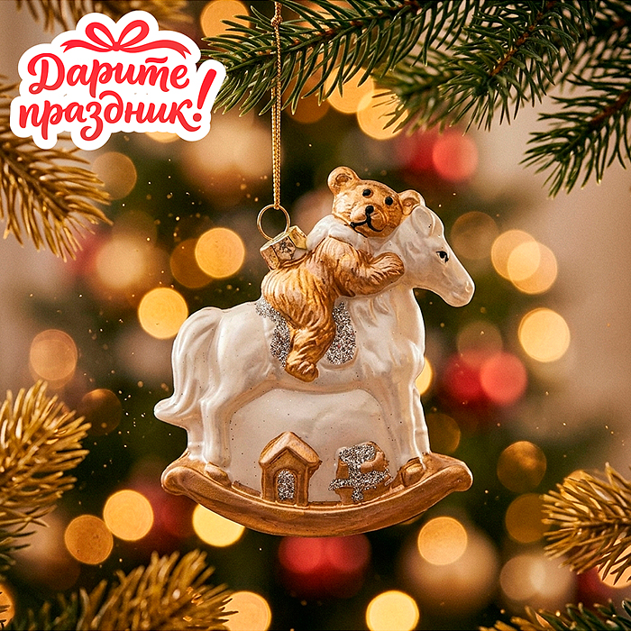 Елочное украшение DP-0161 "Мишка на лошади" (9*2.7*9.5см)