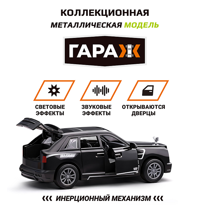 Фото к товару Машина 663 "Люксовый внедорожник" 1:36 (свет, звук, откр двери, металл) цвет чёрный, в коробке Машина 663 "Люксовый внедорожник" 1:36 (свет, звук, откр двери, металл) цвет чёрный, в коробке