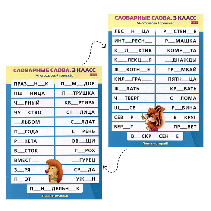 Наглядные пособия для детей. Многоразовый тренажер "Пиши и стирай". Словарные слова 3 класс.