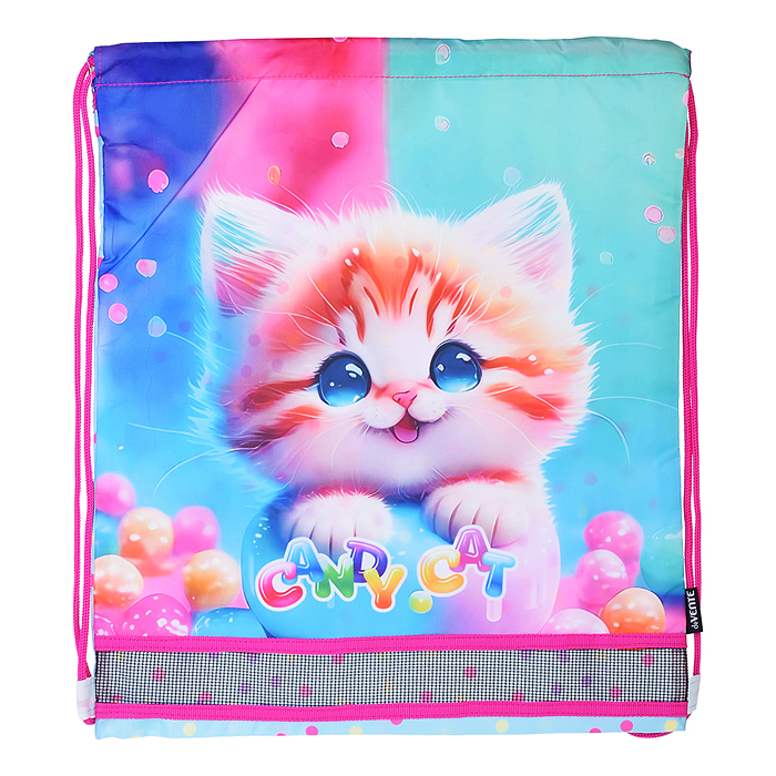 Сумка для сменной обуви "Candy Cat" 40x47 см, водоотталкивающая ткань, на веревочной завязк