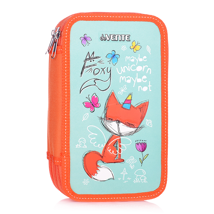 Пенал "Foxy" 20,5x12 см, трехстворчатый прямоугольный, на молнии, картон с конгревным тисне